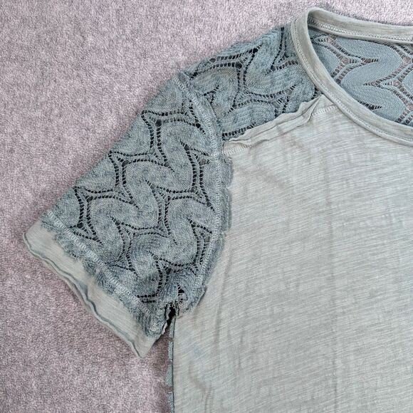 Umgee Green Lace Mixed Fabric High Low T-Shirt Women's Small Oversized Tunic - Picture 2 of 8